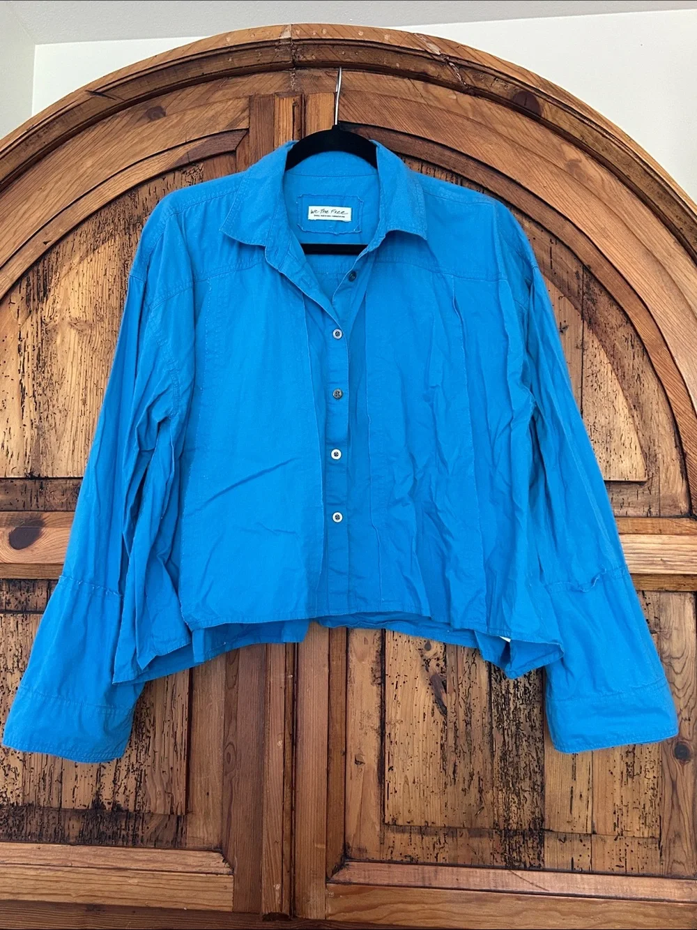 Free People Remade Poplin Shirt Button Down Double Cuff Collared Blue